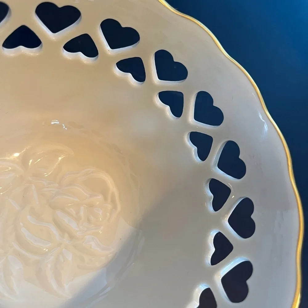 Lenox Ivory China Heart Bowl with Embossed Roses